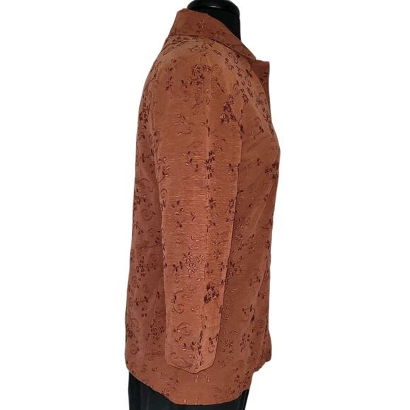 Chico’s Burnt Orange Embroidered Shacket 3/4 Sleeve Sz 1 M EUC - Picture 3 of 7